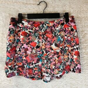 Collective Concepts Womens Casual Shorts Red Floral‎ Elastic Waist Smocked M